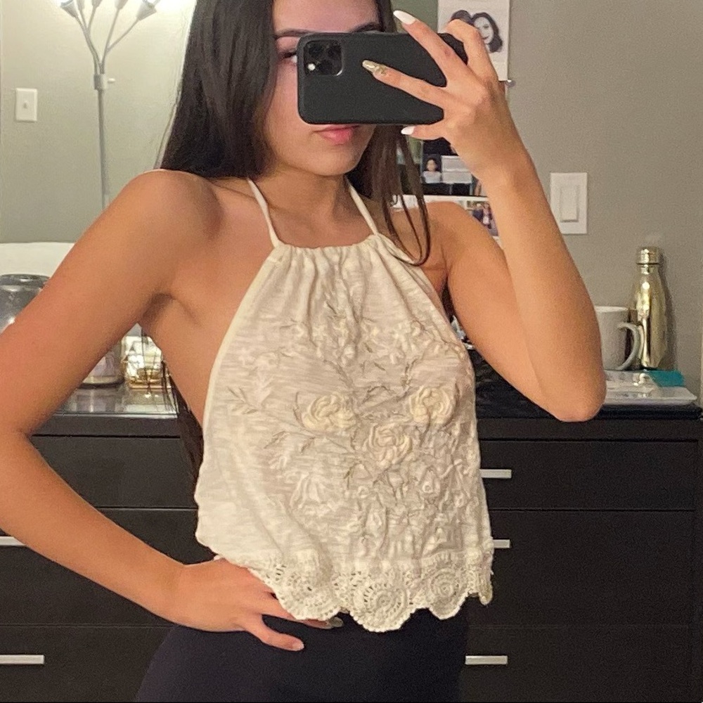 Urban Outfitters Rose Embroidered Halter Top